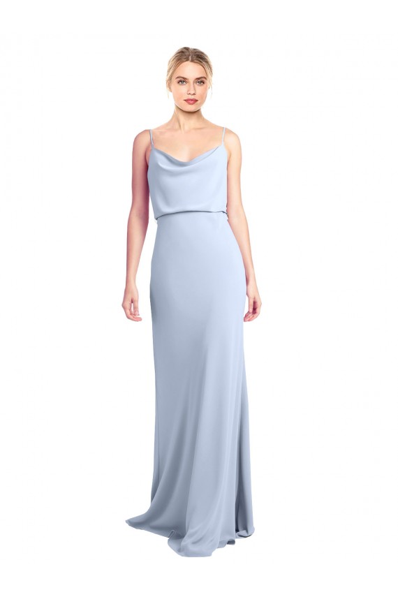 Sheath High Neck Stretch Crepe Long Light Sky Blue Formal Dress / Bridesmaid Dress Barrie