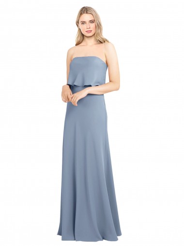 Sheath High Neck Stretch Crepe Long Smoke Blue Formal Evening Gown / Prom Dress / Bridesmaid Dress Barrie