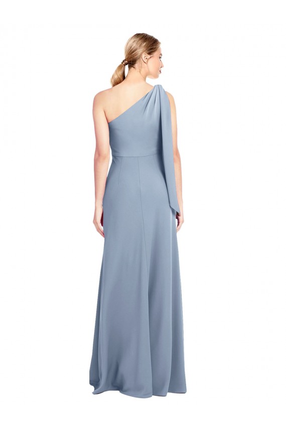 Sheath One Shoulder Stretch Crepe Long Smoke Blue Formal Dress / Bridesmaid Dress Barrie
