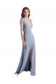 Sheath High Neck Stretch Crepe Long Smoke Blue Prom Dress / Bridesmaid Dress Barrie