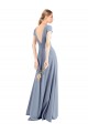 Sheath High Neck Stretch Crepe Long Smoke Blue Prom Dress / Bridesmaid Dress Barrie