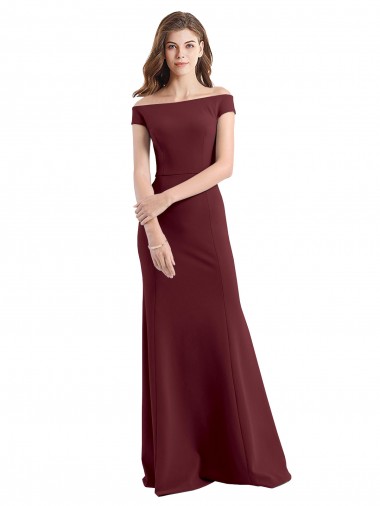 Sheath High Neck Stretch Crepe Long Burgundy Gold Prom Dress / Bridesmaid Dress Barrie