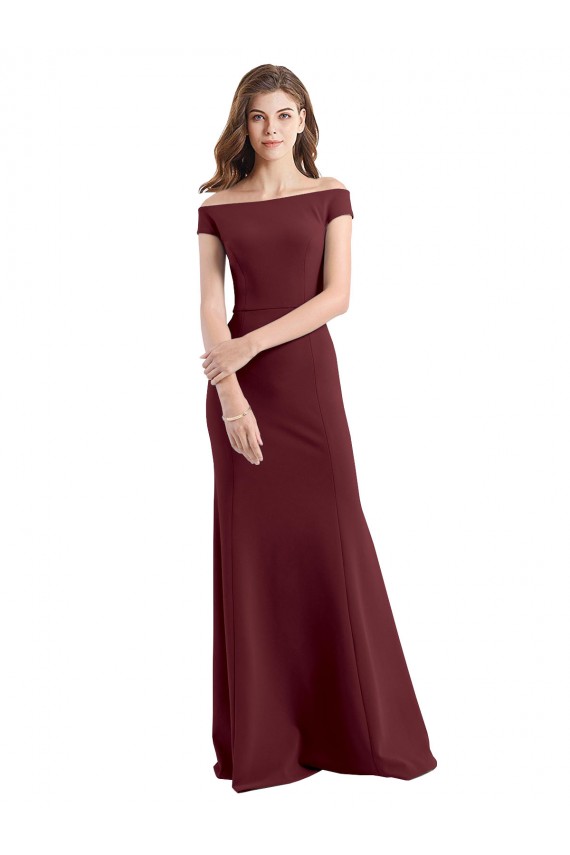 Sheath High Neck Stretch Crepe Long Burgundy Gold Prom Dress / Bridesmaid Dress Barrie