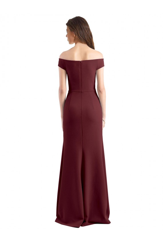 Sheath High Neck Stretch Crepe Long Burgundy Gold Prom Dress / Bridesmaid Dress Barrie
