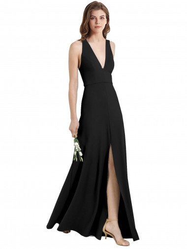 Sheath High Neck Stretch Crepe Long Black Formal Evening Gown / Prom Dress / Bridesmaid Dress Barrie