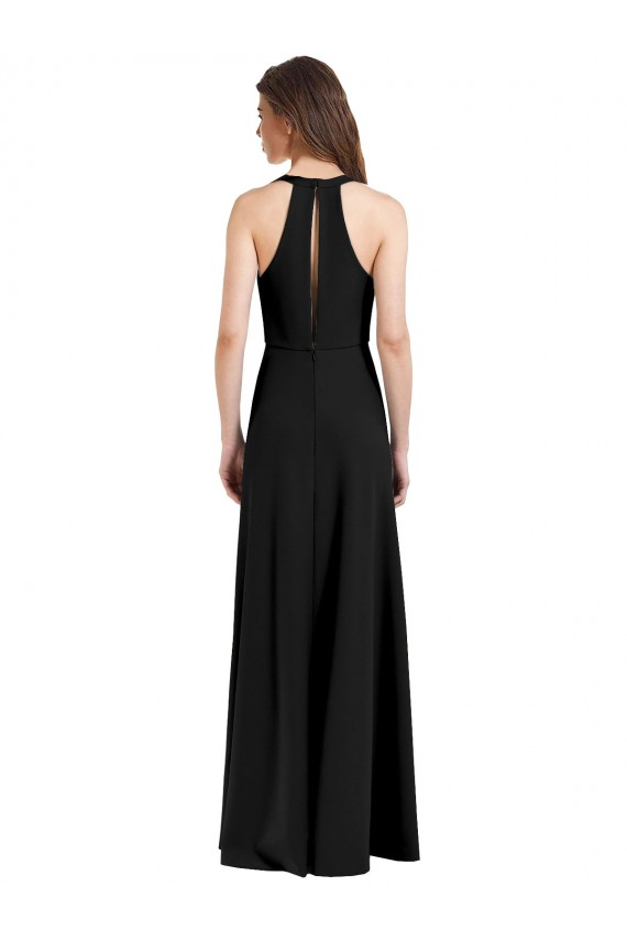 Sheath High Neck Stretch Crepe Long Black Formal Evening Gown / Prom Dress / Bridesmaid Dress Barrie