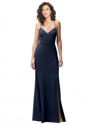 Sheath High Neck Stretch Crepe Long Dark Navy Formal Evening Gown / Prom Dress / Bridesmaid Dress Barrie