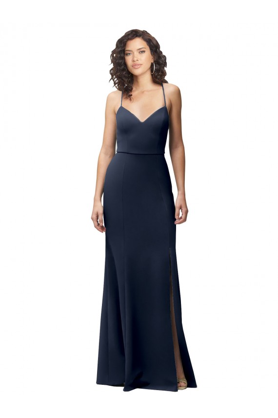 Sheath High Neck Stretch Crepe Long Dark Navy Formal Evening Gown / Prom Dress / Bridesmaid Dress Barrie