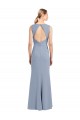 Sheath High Neck Stretch Crepe Long Smoke Blue Bridesmaid Dress Barrie