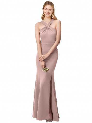 Sheath High Neck Stretch Crepe Long Dusty Pink Prom Dress / Bridesmaid Dress Barrie