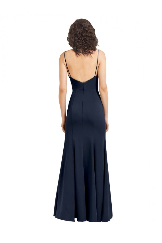 Sheath Scoop Neck Stretch Crepe Long Dark Navy Formal Dress / Bridesmaid Dress Barrie
