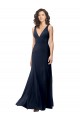 A-Line High Neck Stretch Crepe Long Dark Navy Formal Evening Gown / Prom Dress / Bridesmaid Dress Barrie