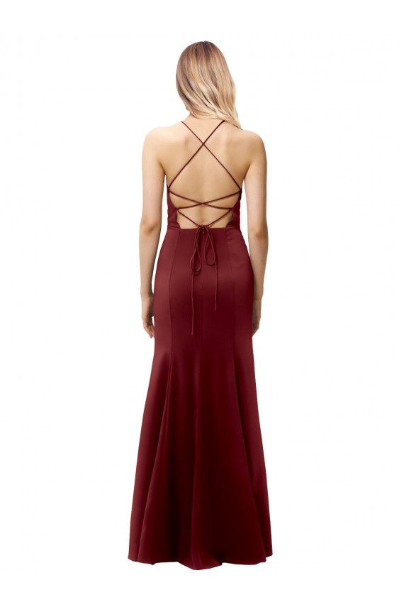 Mermaid High Neck Stretch Crepe Long Burgundy Gold Formal Evening Gown / Prom Dress / Bridesmaid Dress Barrie