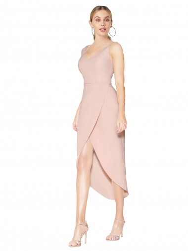 Mermaid High Neck Stretch Crepe Knee Length Mauve High Low Evening Gown / Prom Dress / Bridesmaid Dress Barrie