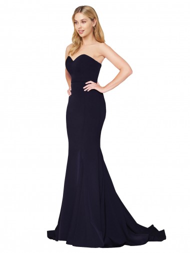 Mermaid High Neck Stretch Crepe Sweep Train Dark Navy Formal Evening Gown / Prom Dress / Bridesmaid Dress Barrie