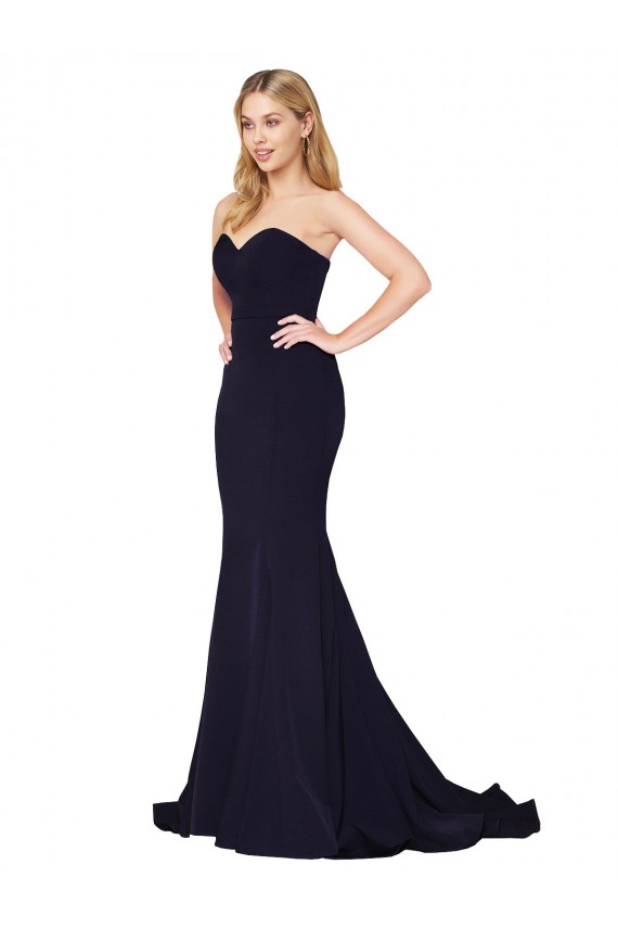 Mermaid High Neck Stretch Crepe Sweep Train Dark Navy Formal Evening Gown / Prom Dress / Bridesmaid Dress Barrie