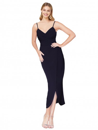 Mermaid High Neck Stretch Crepe Knee Length Dark Navy Formal Dress / Bridesmaid Dress Barrie