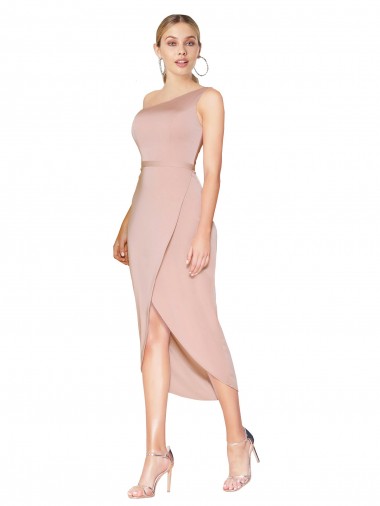 Mermaid High Neck Stretch Crepe Knee Length Mauve Formal Dress / Bridesmaid Dress Barrie