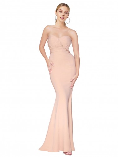 Mermaid High Neck Stretch Crepe Long Nude Formal Dress / Bridesmaid Dress Barrie