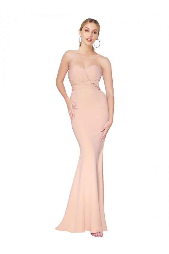 Mermaid High Neck Stretch Crepe Long Nude Formal Dress / Bridesmaid Dress Barrie