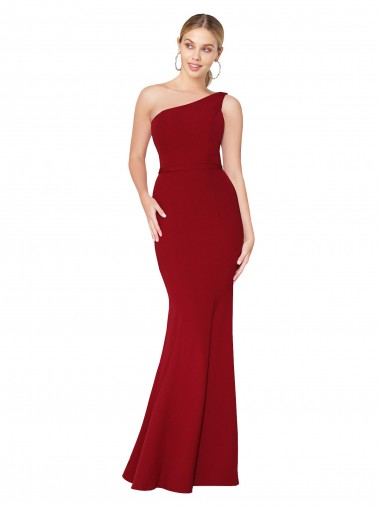 Mermaid High Neck Stretch Crepe Long Burgundy Formal Evening Gown / Prom Dress / Bridesmaid Dress Barrie