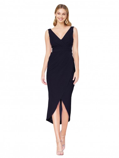 Mermaid High Neck Stretch Crepe Knee Length Dark Navy High Low Evening Gown / Prom Dress / Bridesmaid Dress Barrie