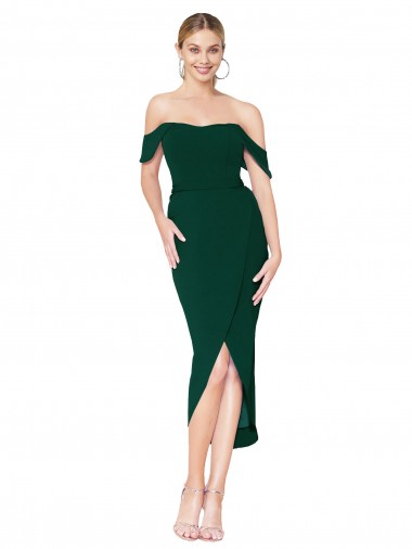 Mermaid High Neck Stretch Crepe Knee Length Midnight Green High Low Evening Gown / Prom Dress / Bridesmaid Dress Barrie