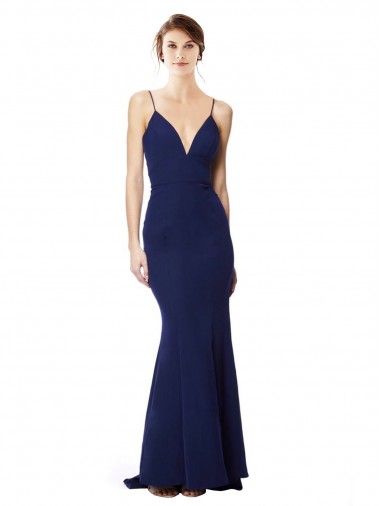 Mermaid High Neck Stretch Crepe Long Navy Blue Formal Dress / Bridesmaid Dress Barrie