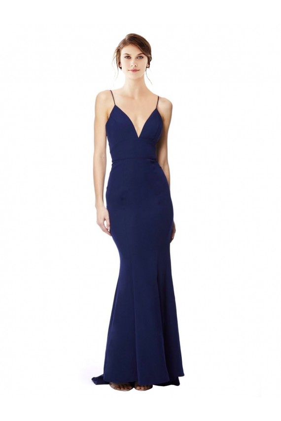 Mermaid High Neck Stretch Crepe Long Navy Blue Formal Dress / Bridesmaid Dress Barrie