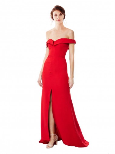 A-Line High Neck Stretch Crepe Long Red Bridesmaid Dress / Evening Dress Barrie