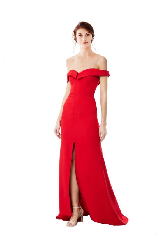 A-Line High Neck Stretch Crepe Long Red Bridesmaid Dress / Evening Dress Barrie