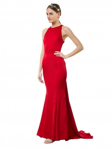 Mermaid High Neck Stretch Crepe Long Red Formal Evening Gown / Bridesmaid Dress Barrie