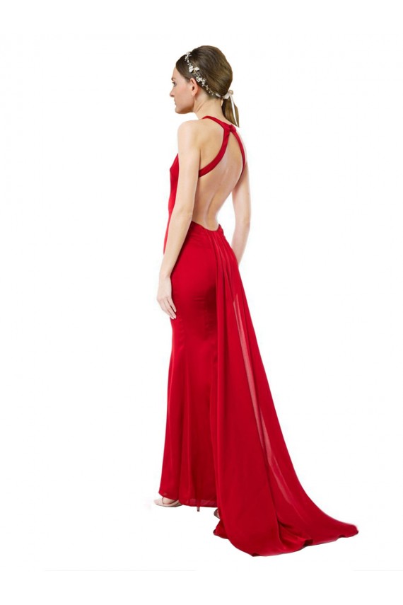Mermaid High Neck Stretch Crepe Long Red Formal Evening Gown / Bridesmaid Dress Barrie