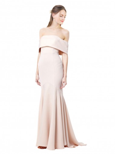 Mermaid High Neck Stretch Crepe Long Nude Formal Evening Gown / Prom Dress / Bridesmaid Dress Barrie