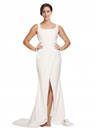 Sheath Square Neck Stretch Crepe Sweep Train Ivory Semi Formal Evening Dress / Prom Dress / Bridesmaid Dress Barrie