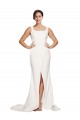 Sheath Square Neck Stretch Crepe Sweep Train Ivory Semi Formal Evening Dress / Prom Dress / Bridesmaid Dress Barrie