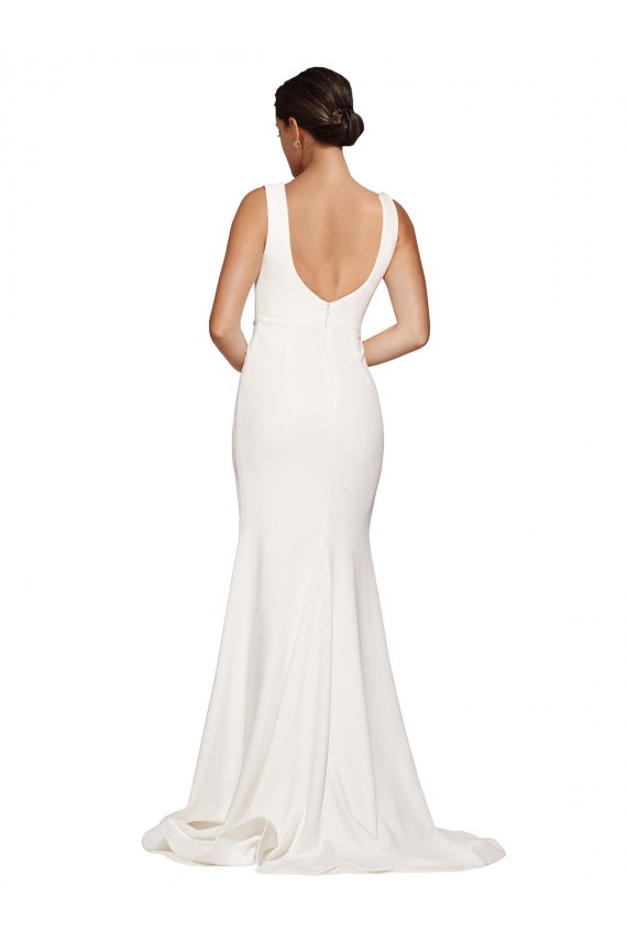 Sheath Square Neck Stretch Crepe Sweep Train Ivory Semi Formal Evening Dress / Prom Dress / Bridesmaid Dress Barrie