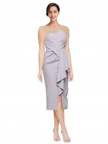 Sheath Strapless Stretch Crepe Cocktail Length Arctic Lilac High Low Evening Gown / Prom Dress / Bridesmaid Dress Barrie