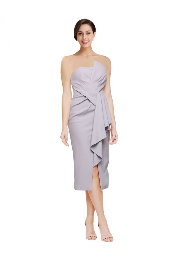 Sheath Strapless Stretch Crepe Cocktail Length Arctic Lilac High Low Evening Gown / Prom Dress / Bridesmaid Dress Barrie
