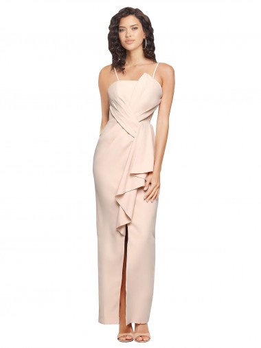 Sheath Strapless Stretch Crepe Long Nude Semi Formal Evening Dress / Prom Dress / Bridesmaid Dress Barrie