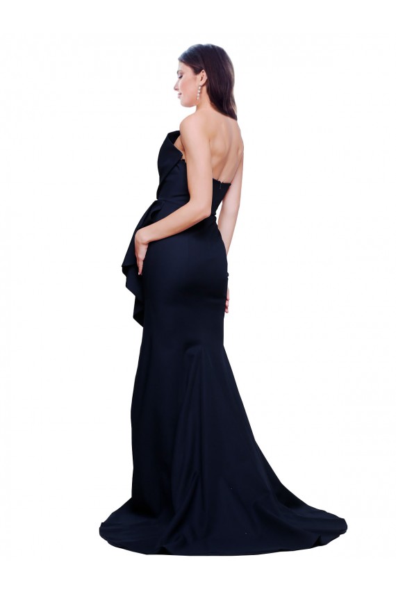Sheath Strapless Stretch Crepe Sweep Train Dark Navy Semi Formal Evening Dress / Prom Dress / Bridesmaid Dress Barrie