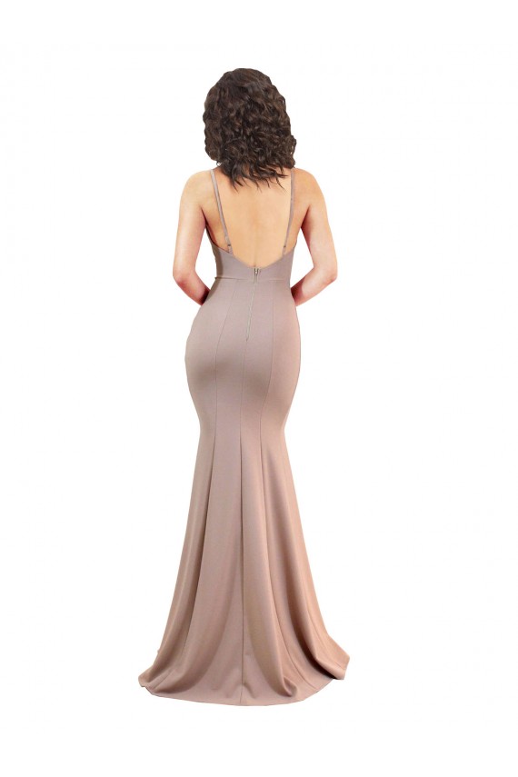 Mermaid V-Neck Stretch Crepe Long Dusty Pink Black Tie Evening Gown / Prom Dress / Bridesmaid Dress Barrie