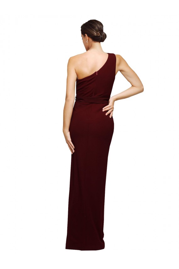 Sheath One Shoulder Stretch Crepe Long Burgundy Gold Black Tie Evening Gown / Prom Dress / Bridesmaid Dress Barrie
