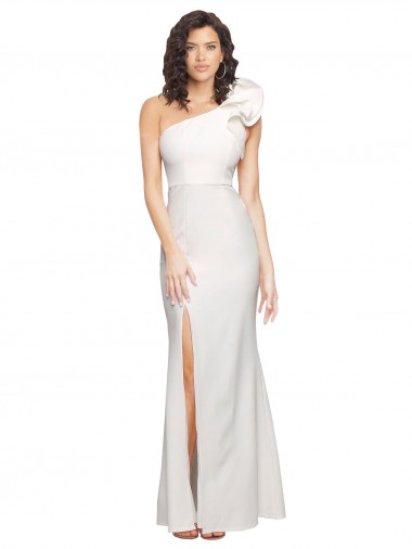 Sheath One Shoulder Stretch Crepe Long Ivory Formal Evening Gown / Prom Dress / Bridesmaid Dress Barrie