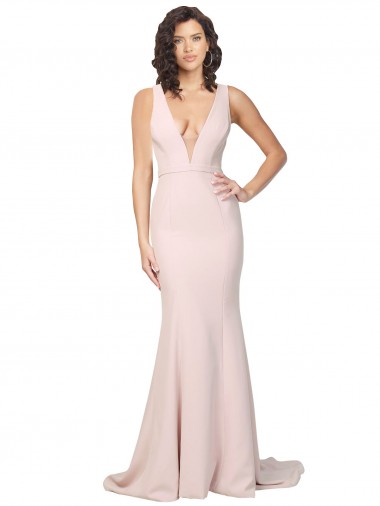 Sheath V-Neck Stretch Crepe Sweep Train Pink Black Tie Evening Gown / Prom Dress / Bridesmaid Dress Barrie