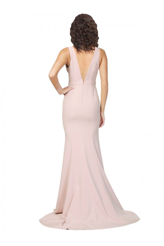 Sheath V-Neck Stretch Crepe Sweep Train Pink Black Tie Evening Gown / Prom Dress / Bridesmaid Dress Barrie