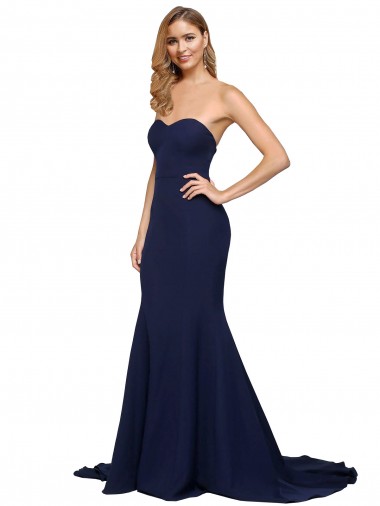 A-Line Sweetheart Stretch Crepe Sweep Train Dark Navy Formal Evening Gown / Prom Dress / Bridesmaid Dress Barrie