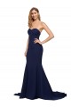 A-Line Sweetheart Stretch Crepe Sweep Train Dark Navy Formal Evening Gown / Prom Dress / Bridesmaid Dress Barrie
