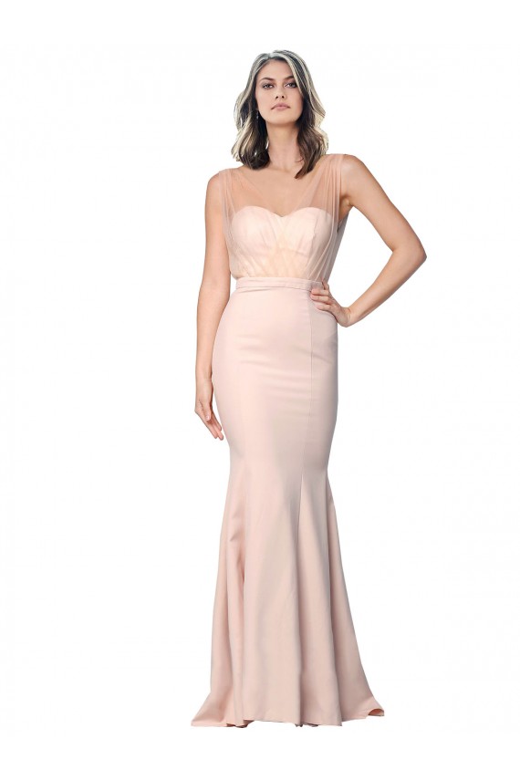 Sheath Sweetheart Stretch Crepe & Tulle Long Nude Formal Evening Gown / Prom Dress / Bridesmaid Dress Barrie