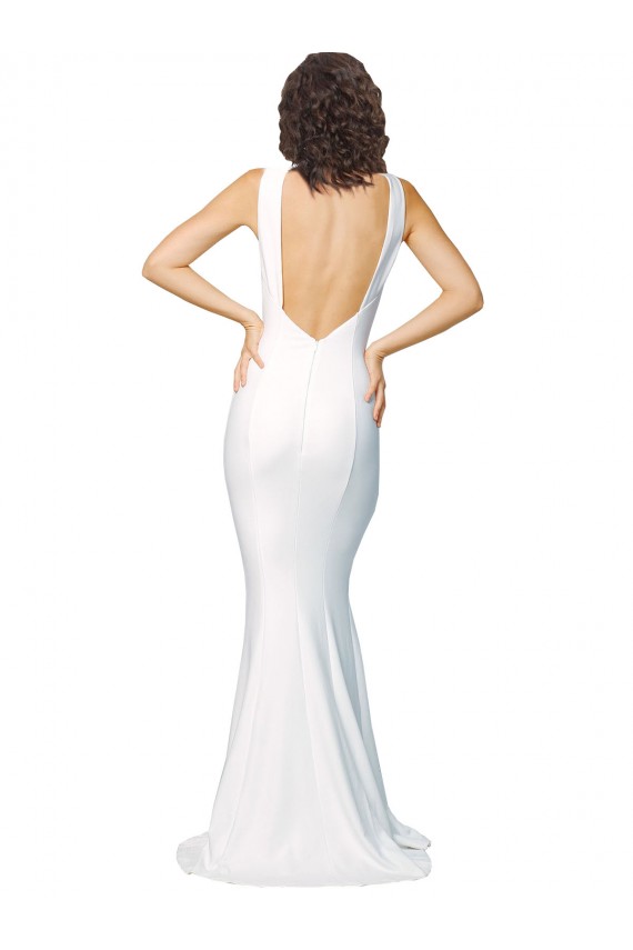 Sheath High Neck Stretch Crepe Long Ivory Formal Evening Gown / Prom Dress / Bridesmaid Dress Barrie